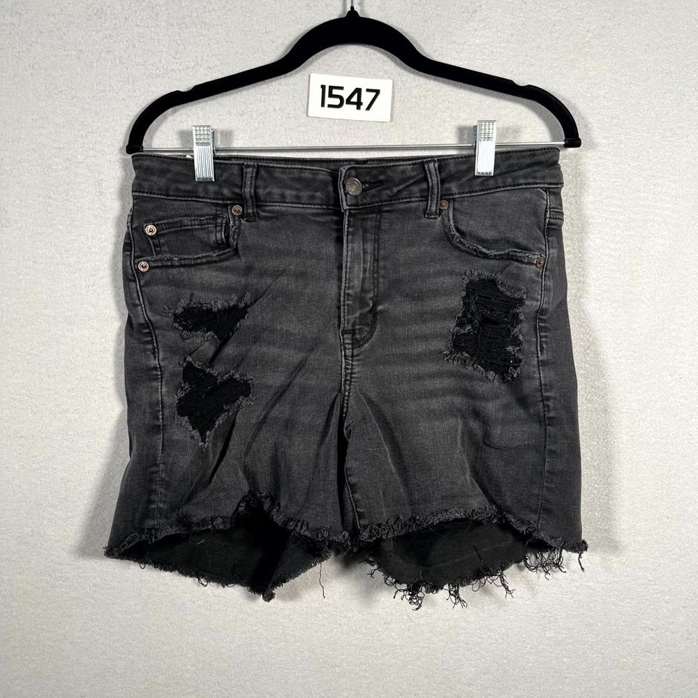 American Eagle Outfitters Shorts Womens 10 Black Distressed Frayed Hem Dark Wash